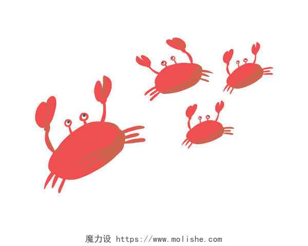 红色手绘卡通螃蟹海鲜元素PNG素材